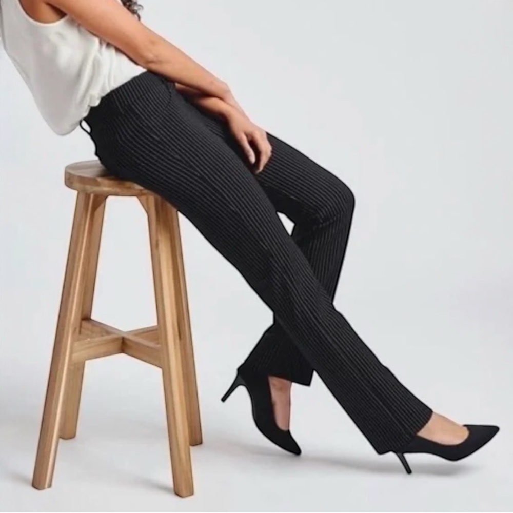 BETABRAND Pants Straight Leg Classic Pull On Black White Pinstripe Women’s XL